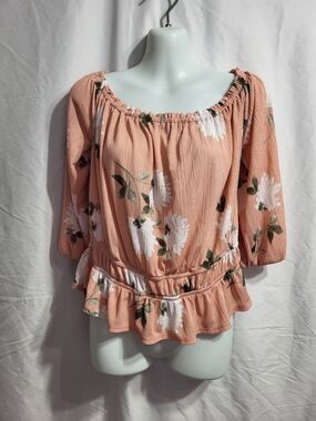 Dynamite Peach Floral Off-Shoulder Peplum Blouse